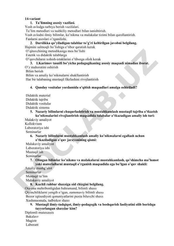 Pedagogika fanining asosiy vazifalari va ta'lim metodlari