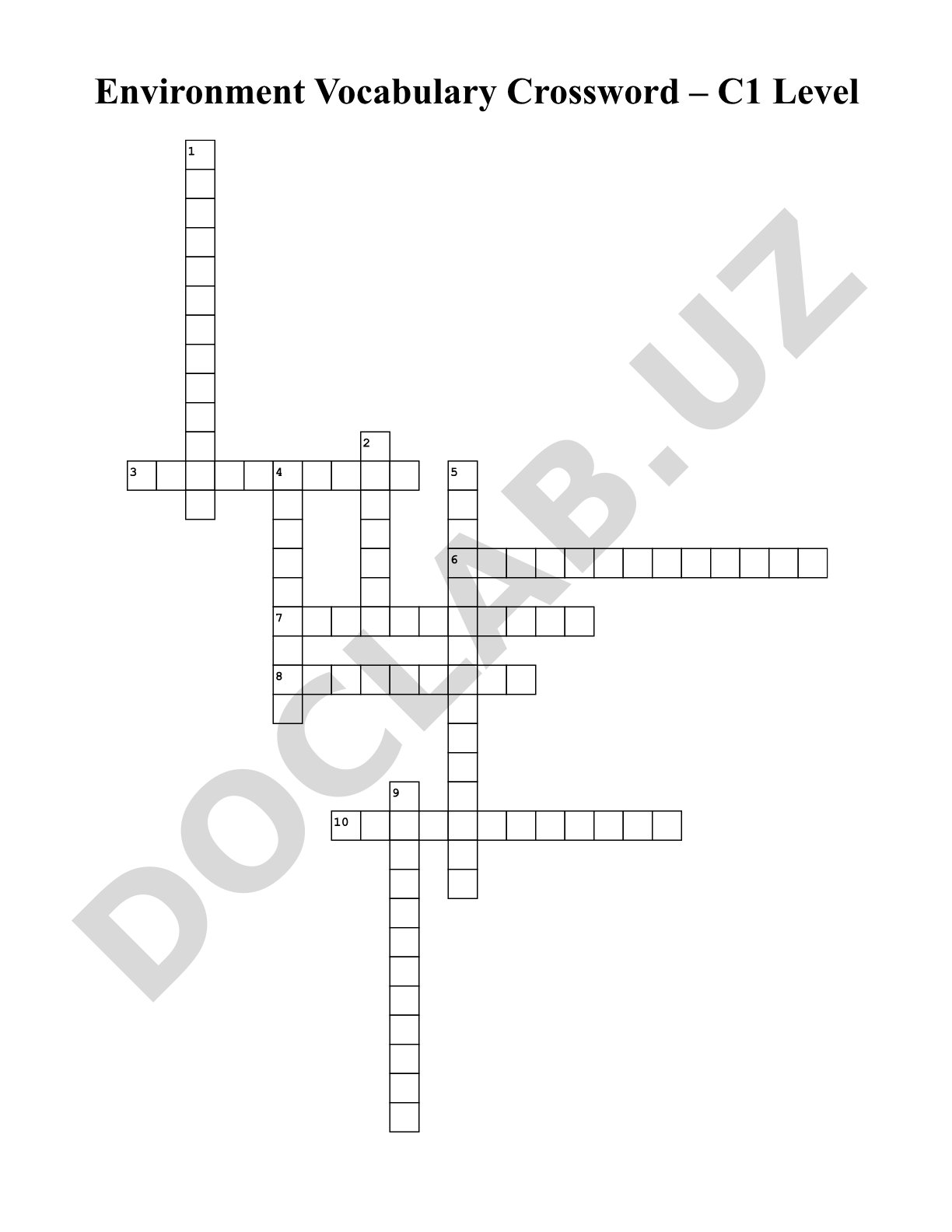 Environment Vocabulary Crossword – C1 Level