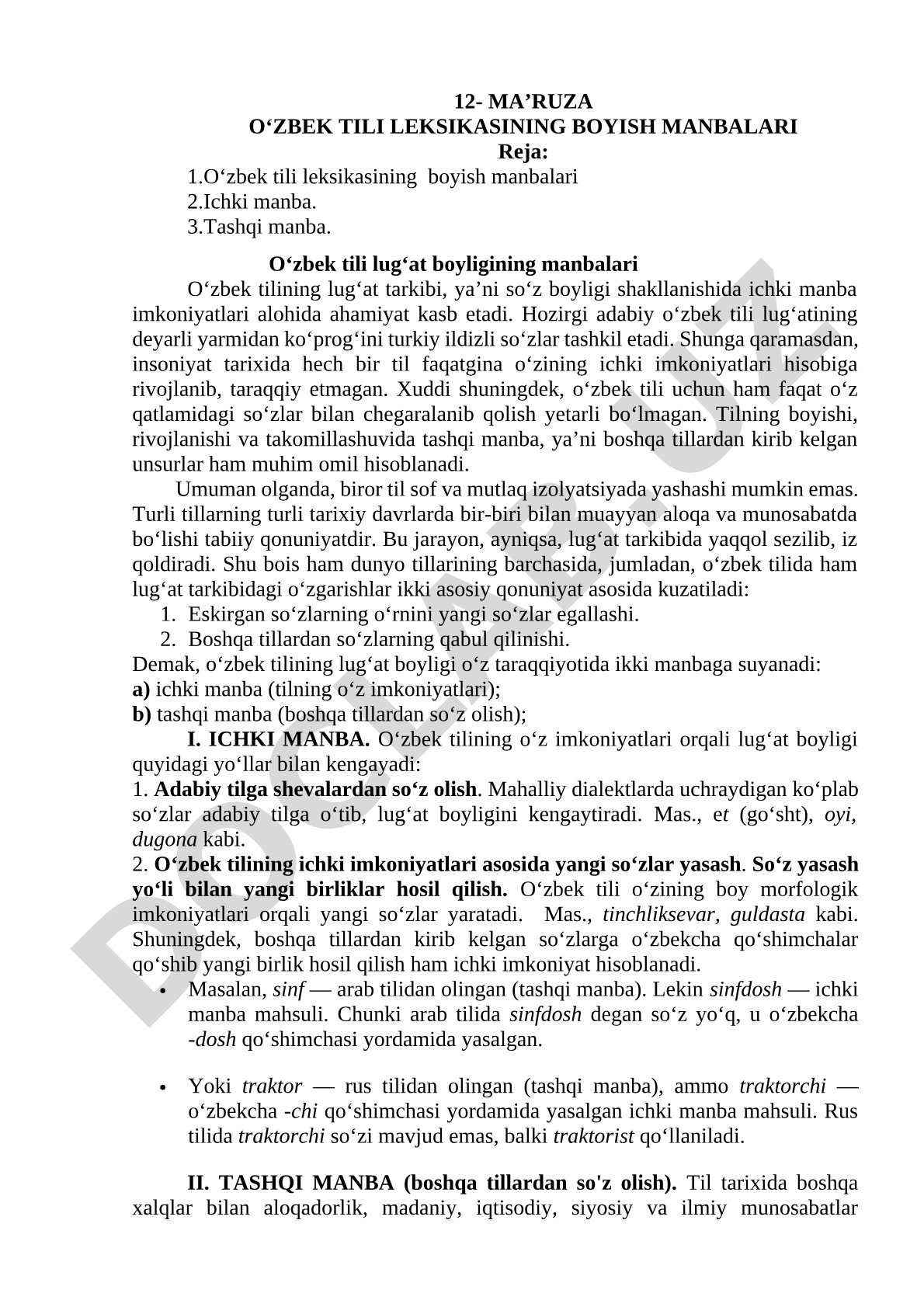 O‘zbek tili leksikasining boyish manbalari