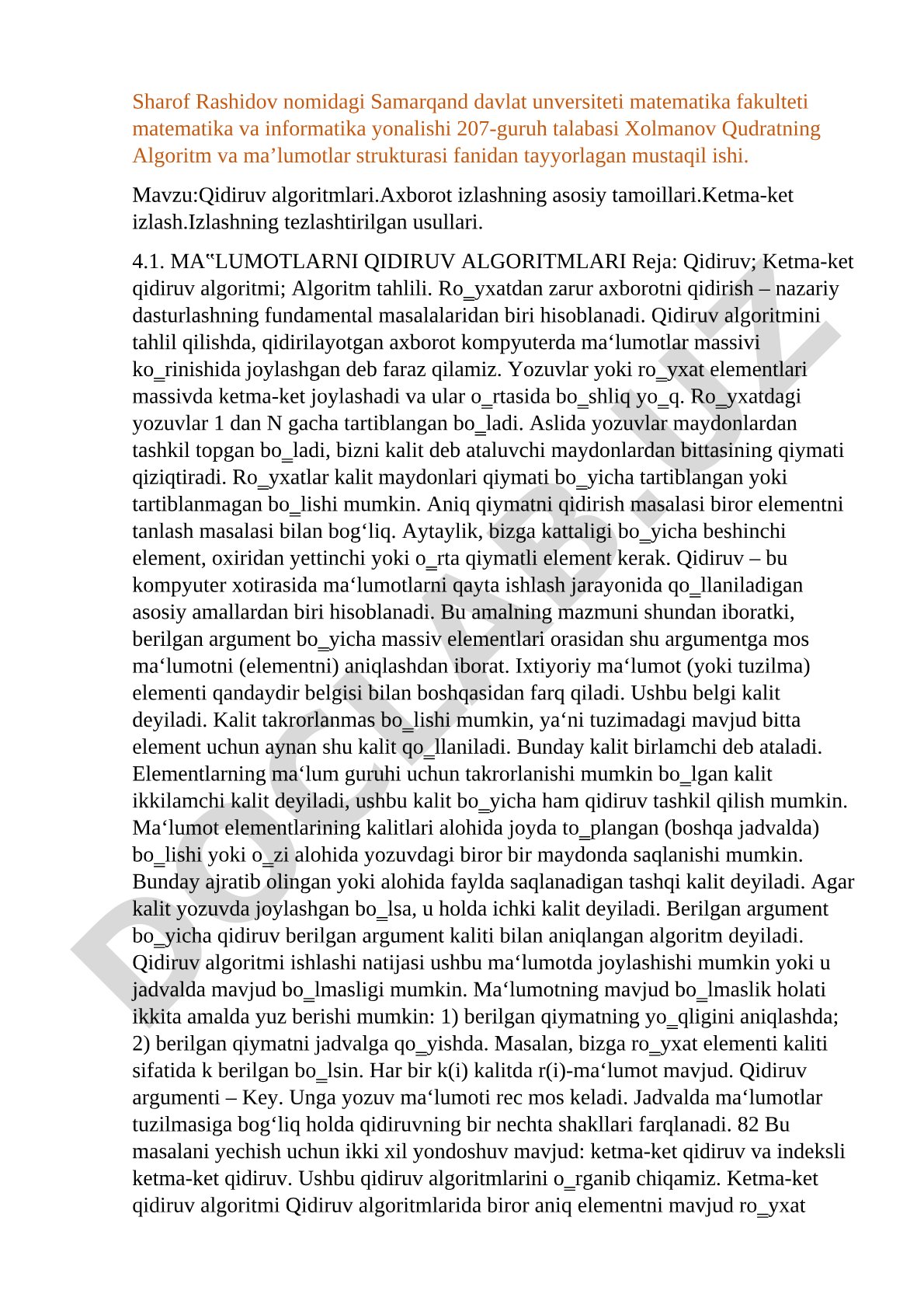 Ma'lumotlarni qidiruv algoritmlari: ketma-ket qidiruv, tezlashtirilgan usullar va tahlil