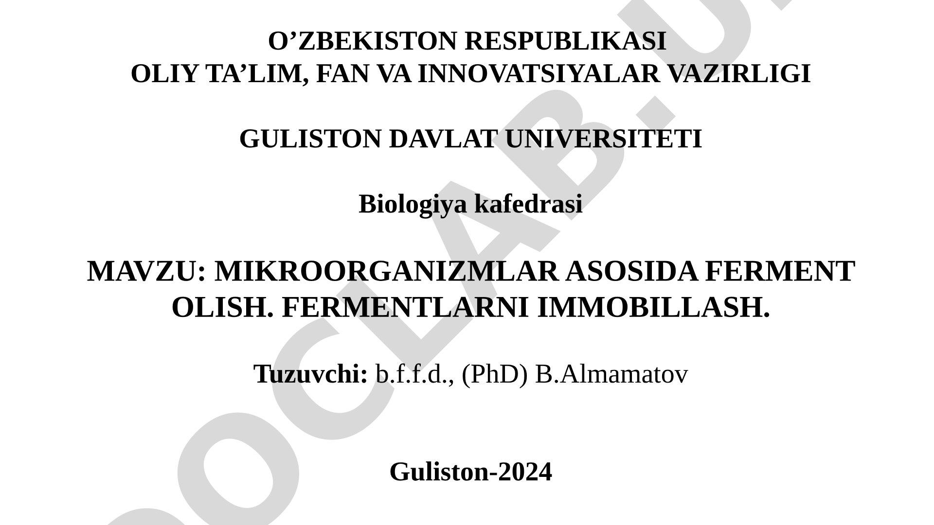 Mikroorganizmlar asosida ferment olish. Fermentlarni immobilash