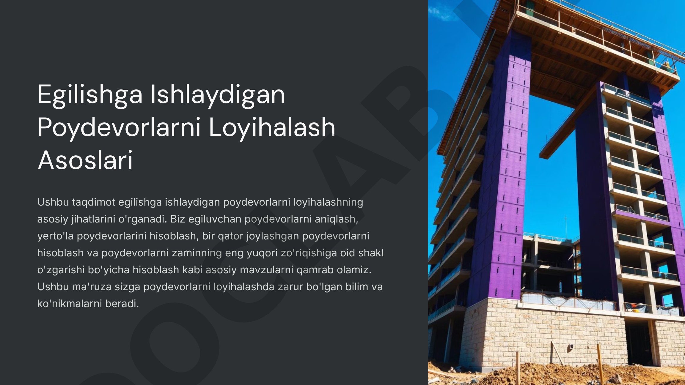 Egilishga Ishlaydigan Poydevorlarni Loyihalash Asoslari