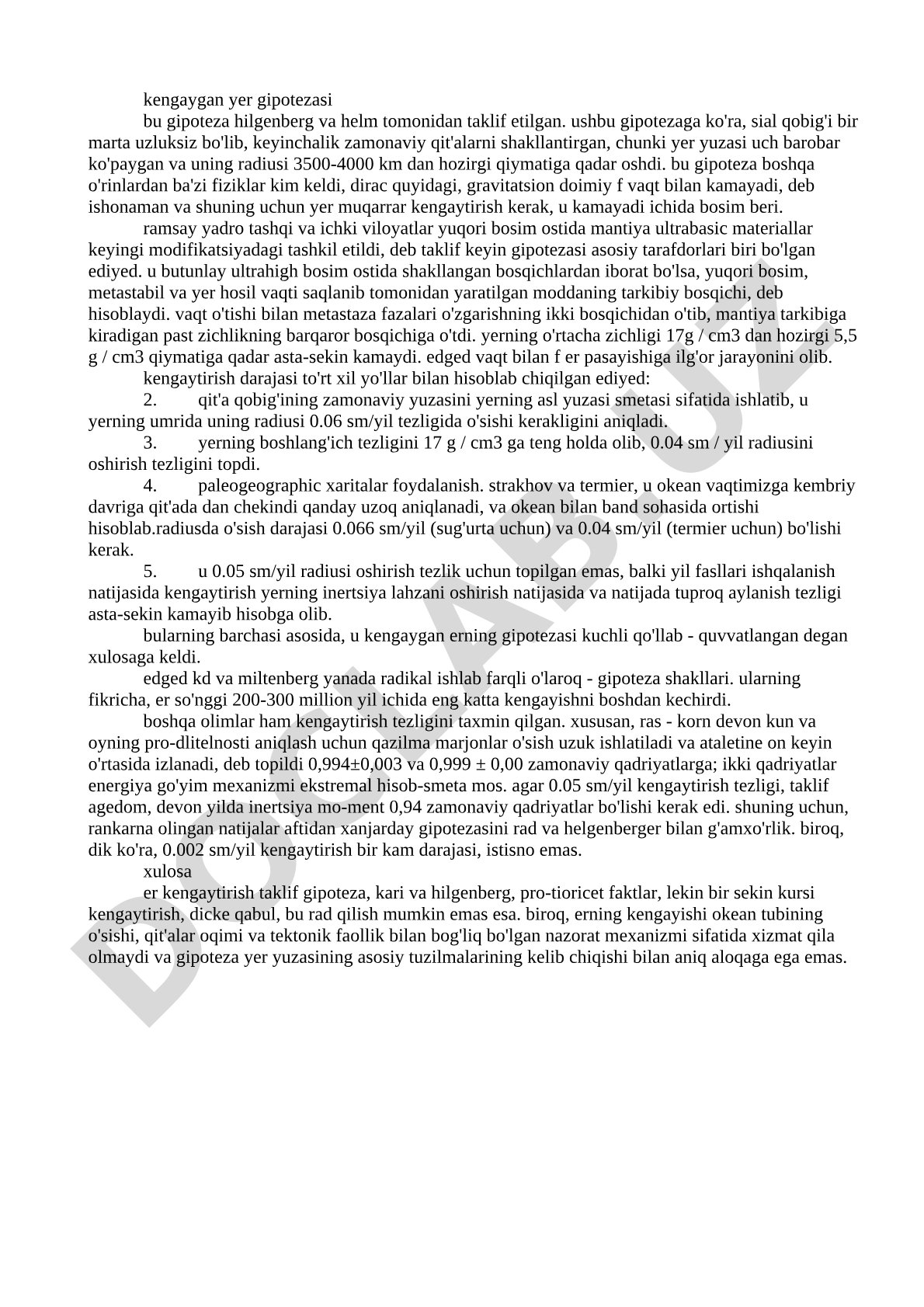 Kengaygan yer gipotezasi, uning asoschilari va asosiy g'oyalari haqida matn