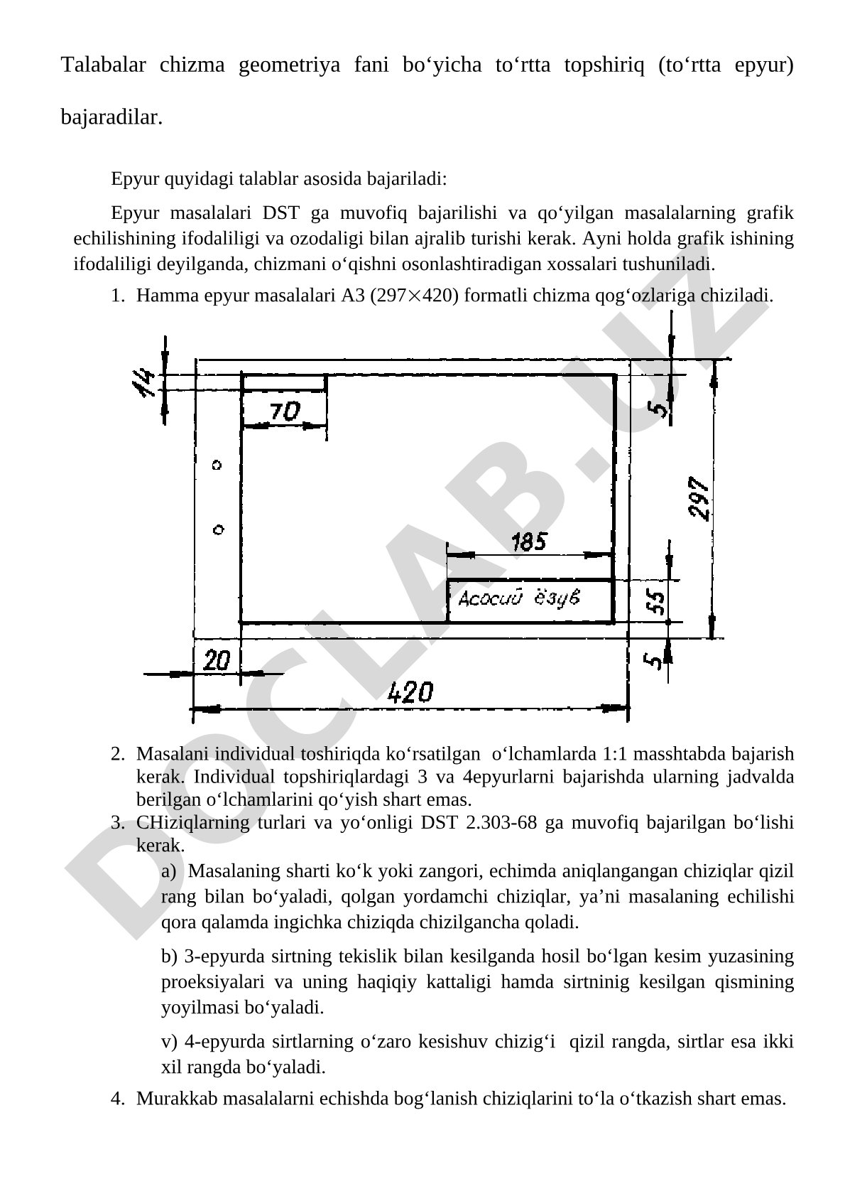 Chizma geometriya fanidan epyur bajarish talablari