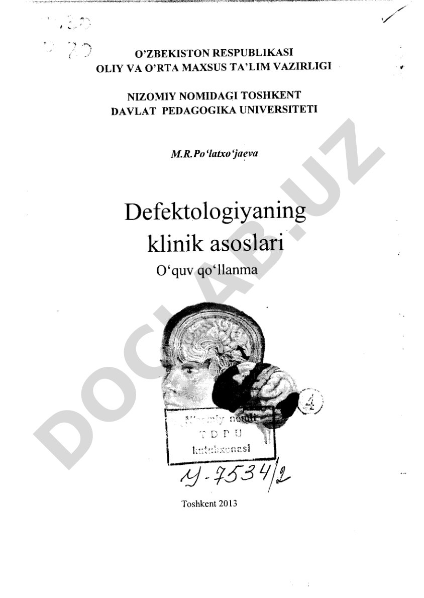 Defektologiyaning klinik asoslari bo'yicha o'quv qo'llanma