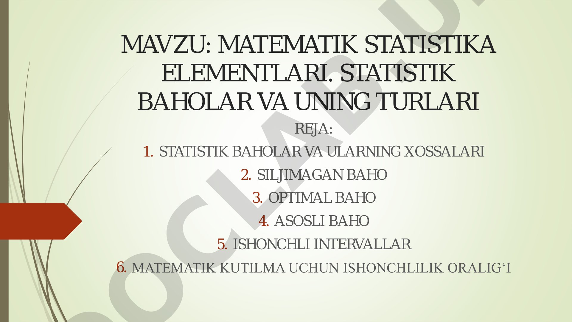 Matematik statistika elementlari. Statistik baholar va uning turlari