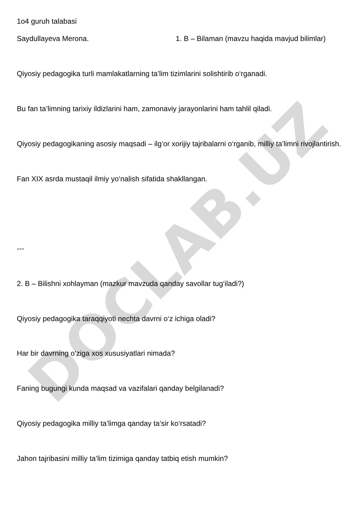 Qiyosiy pedagogika fanining taraqqiyoti va vazifalari