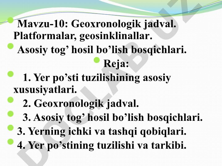 Geoxronologik jadval va tog' hosil bo'lish bosqichlari