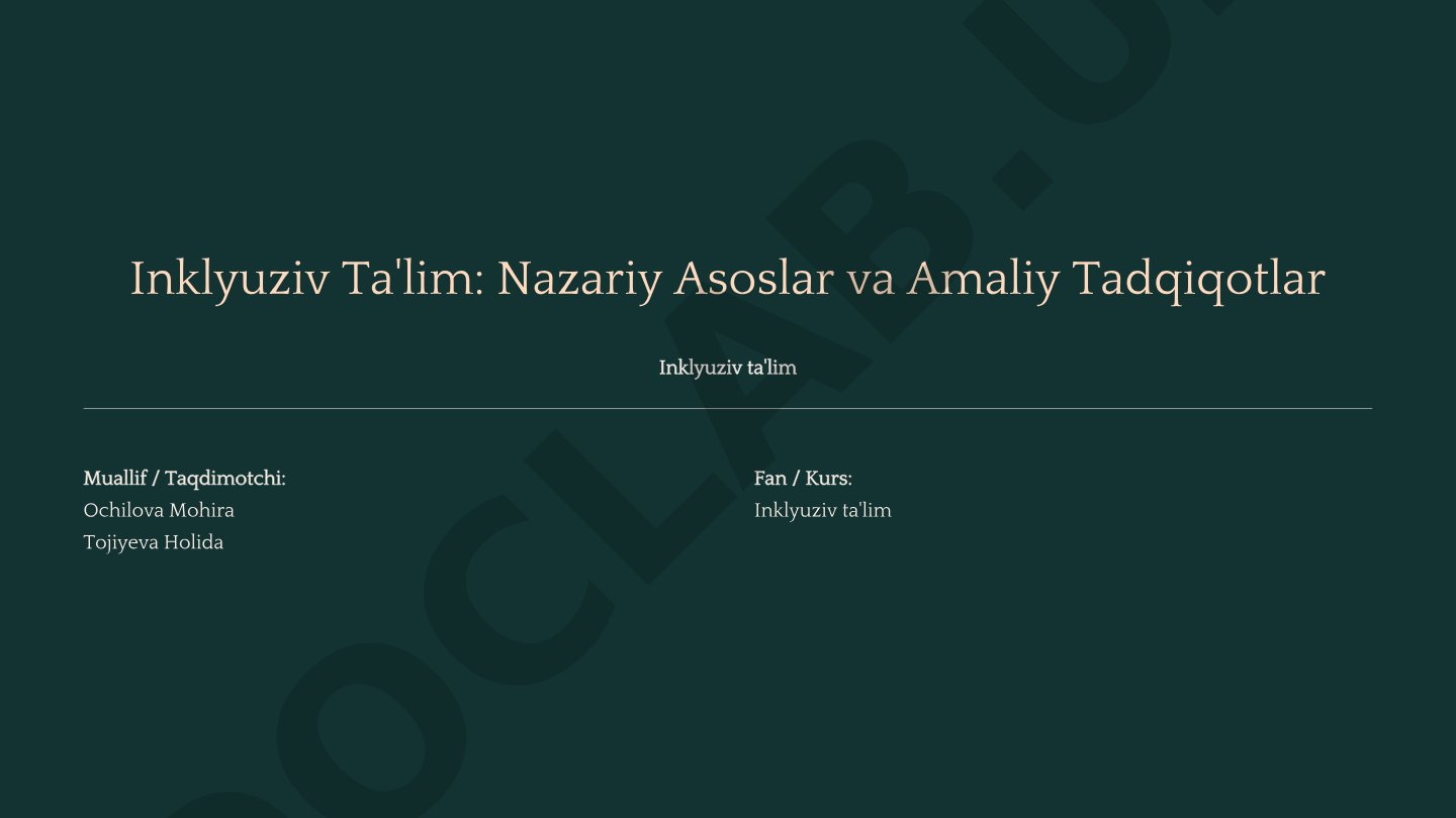 Inklyuziv Ta'lim: Nazariy Asoslar va Amaliy Tadqiqotlar