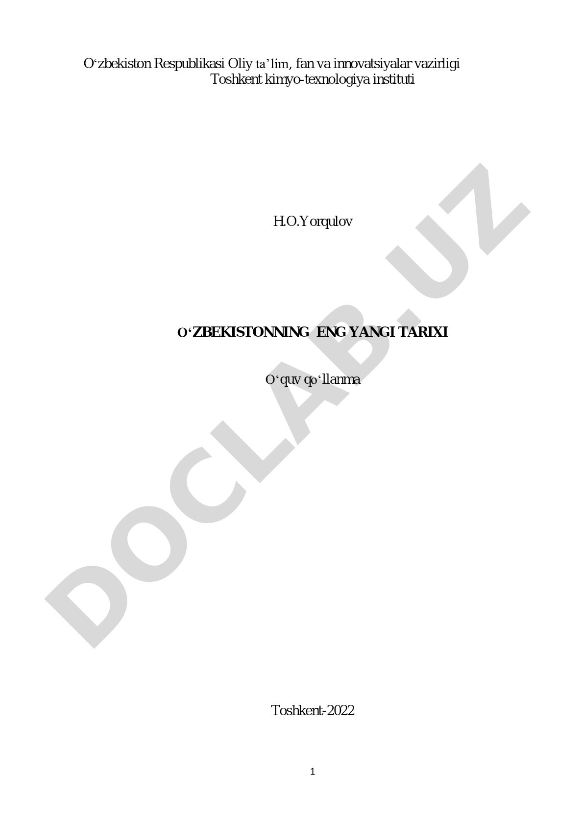 OʻZBEKISTONNING ENG YANGI TARIXI