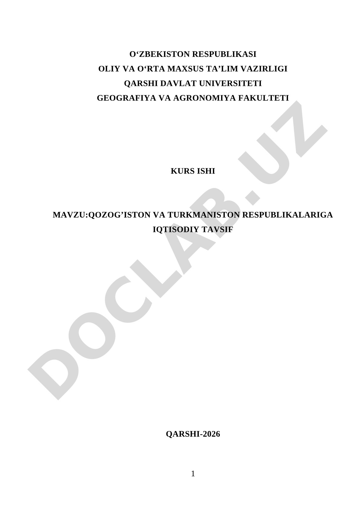Qozog‘iston va Turkmaniston respublikalariga iqtisodiy tavsif