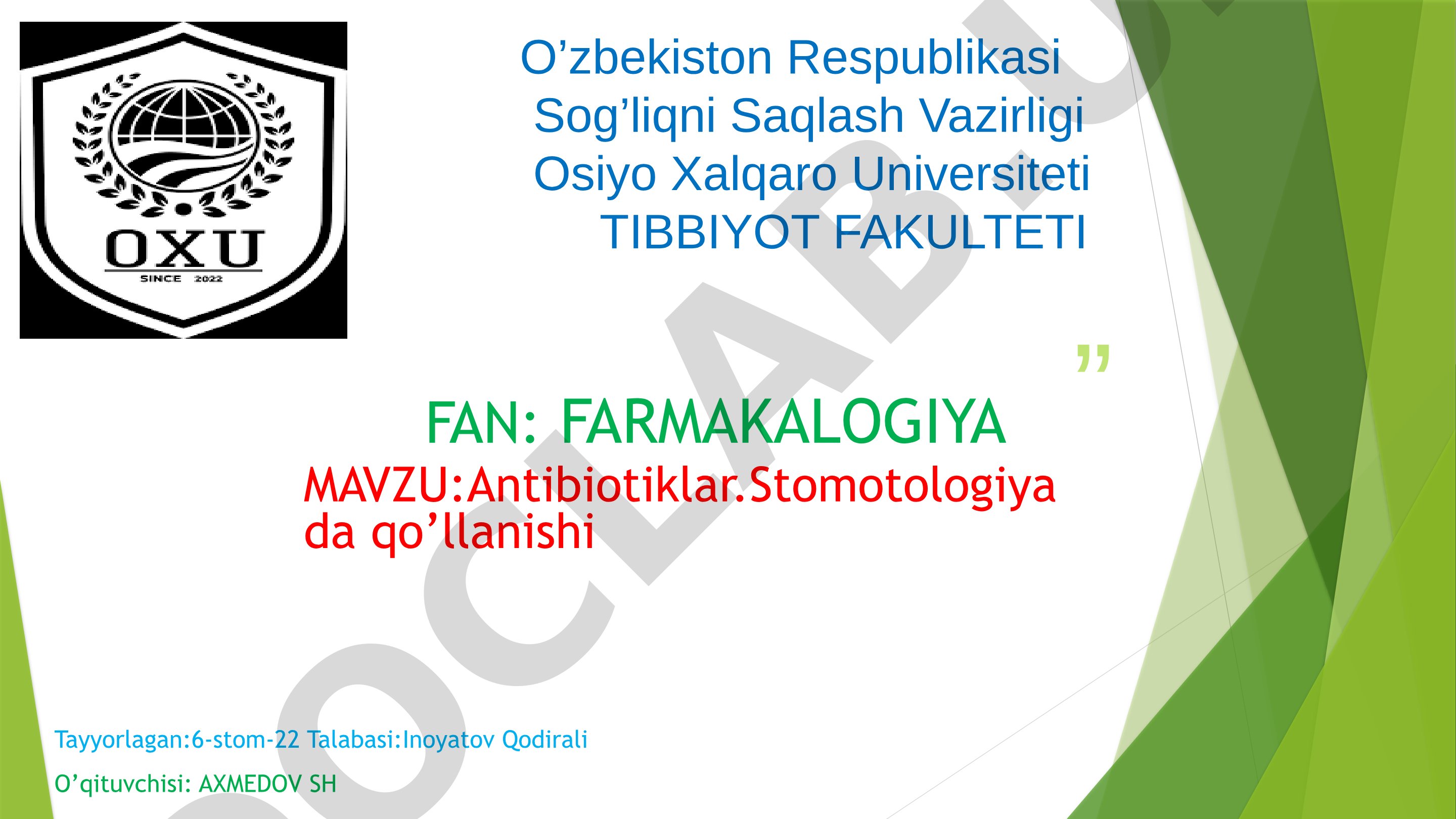 Antibiotiklar haqida ma'lumot, stomatologiyada qo'llanilishi, streptomitsin tarixi va
