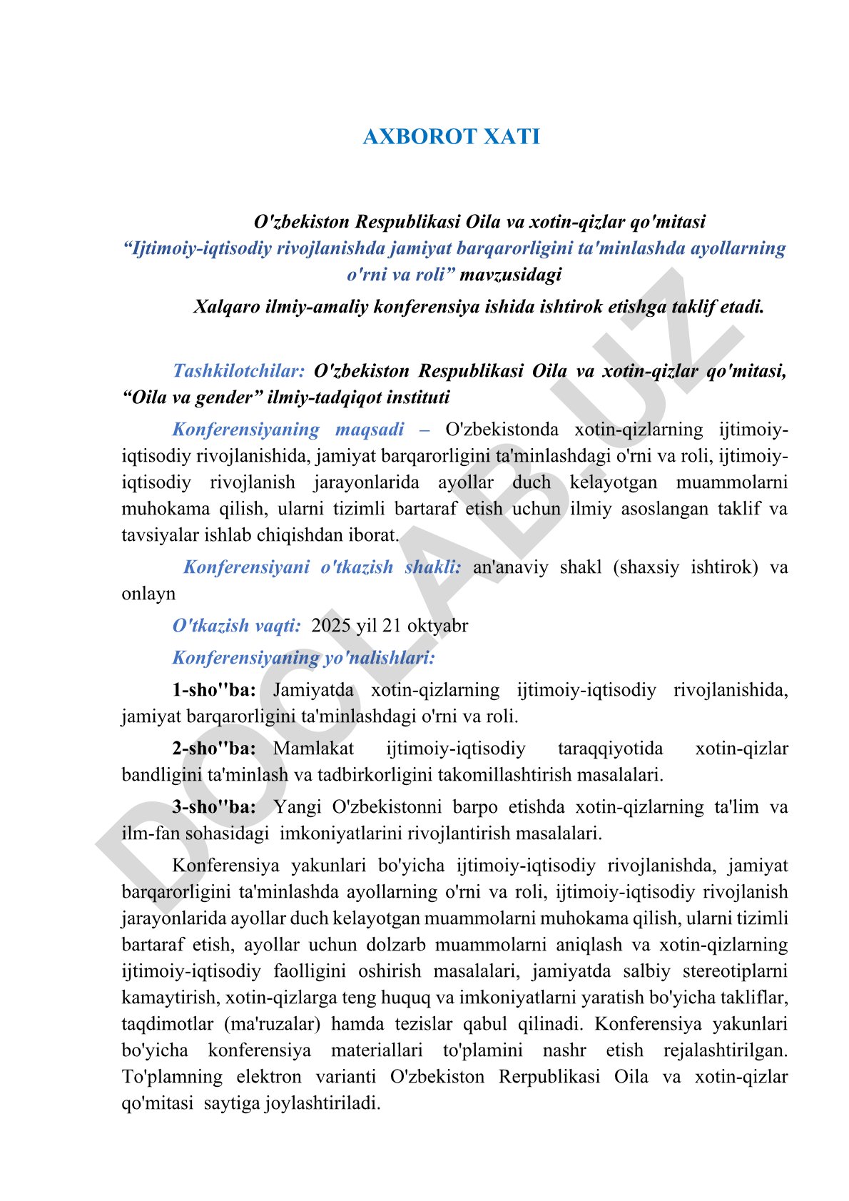Ijtimoiy-iqtisodiy rivojlanishda jamiyat barqarorligini ta'minlashda ayollarning o'rni va roli