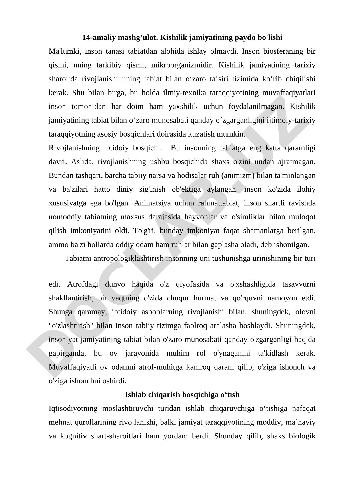 Kishilik jamiyatining paydo bo'lishi