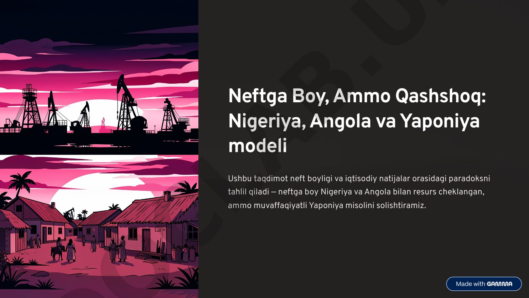 Neftga boy, ammo qashshoq: Nigeriya, Angola va Yaponiya modeli