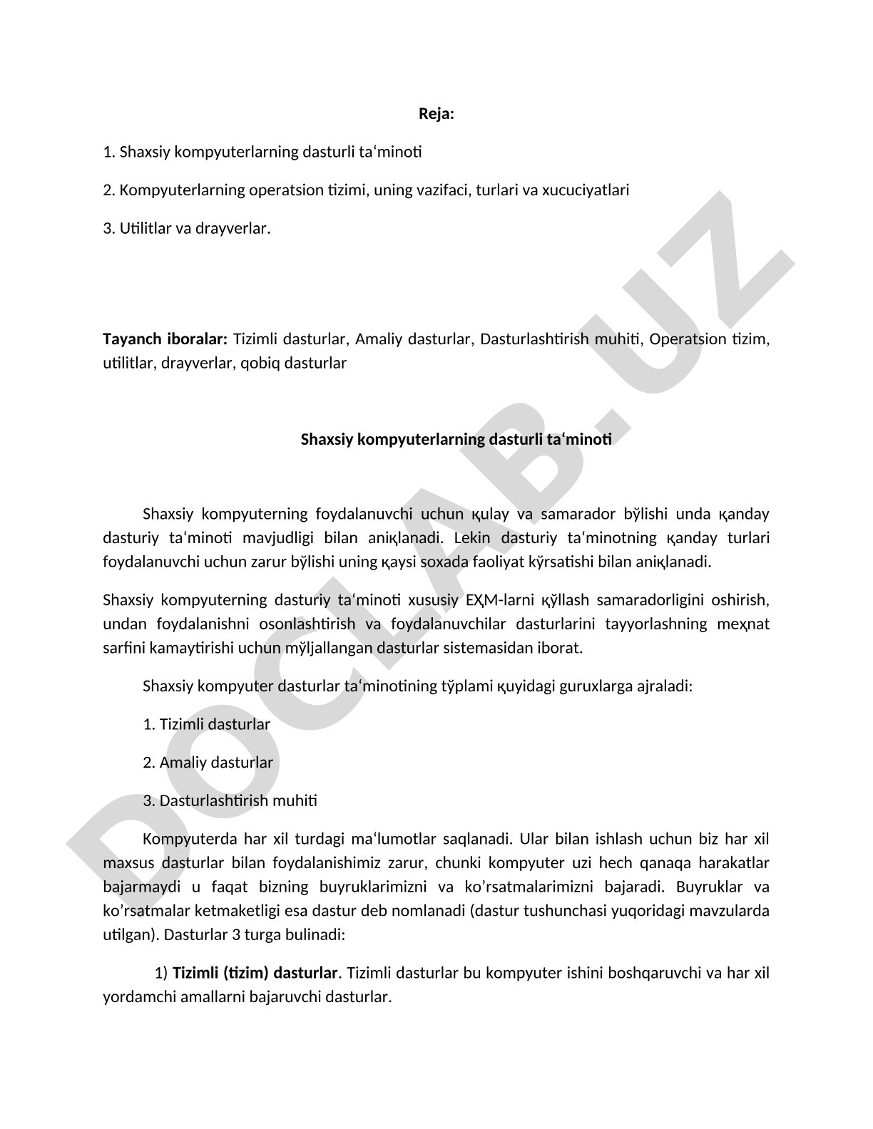Shaxsiy kompyuterlarning dasturli ta'minoti