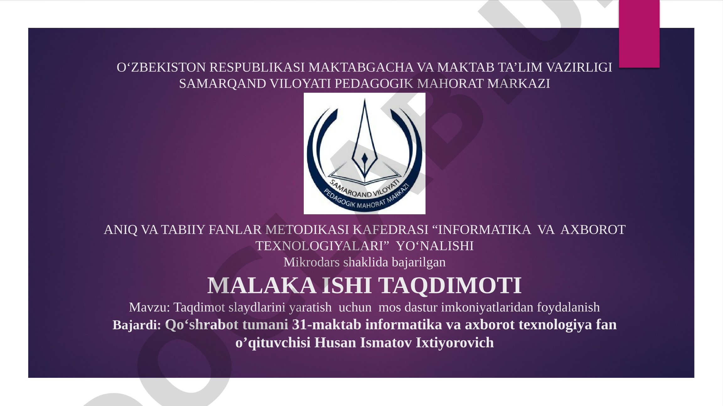 Slaydlarini yaratish uchun mos dastur imkoniyatlaridan foydalanish