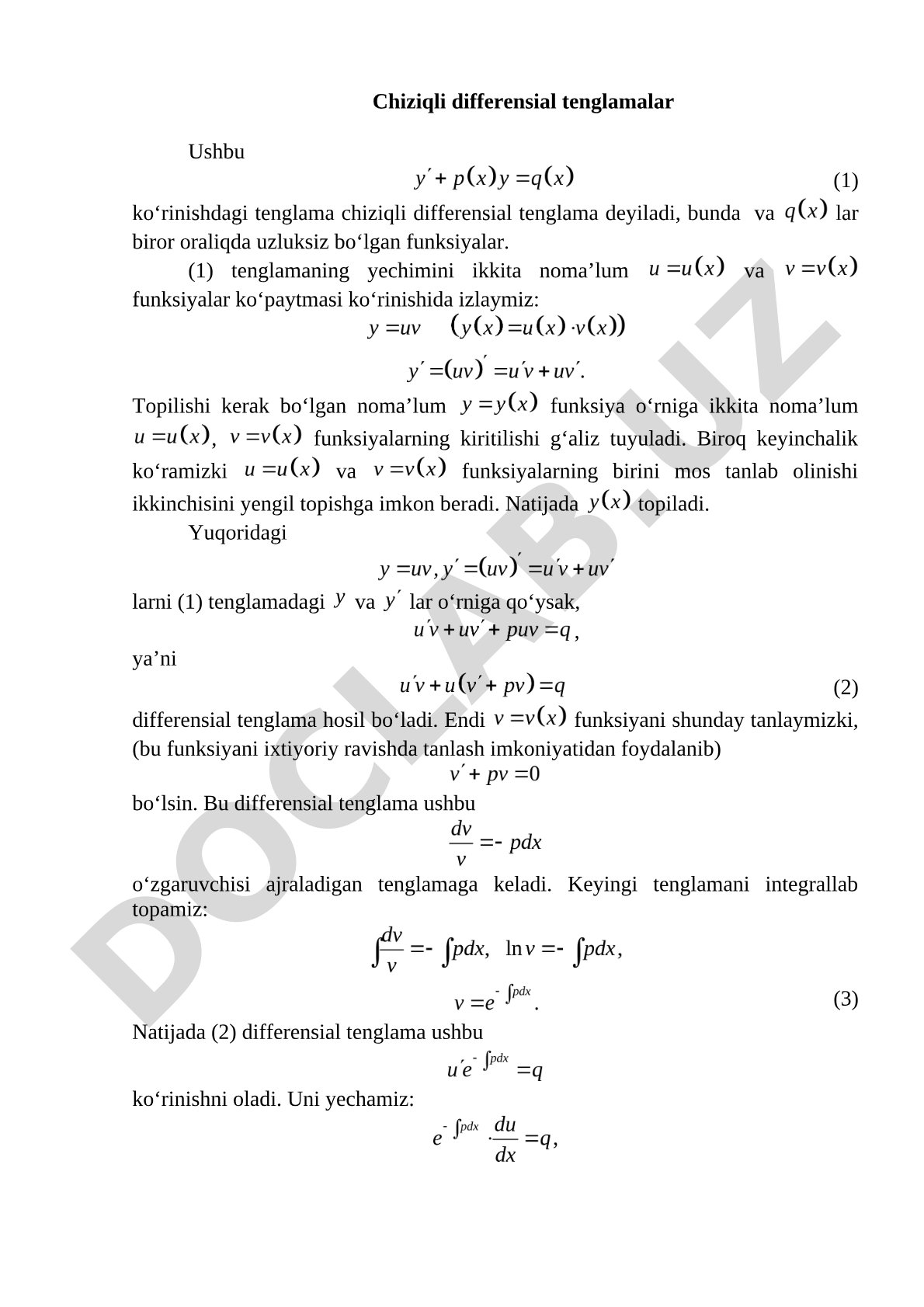 Chiziqli differensial tenglamalar
