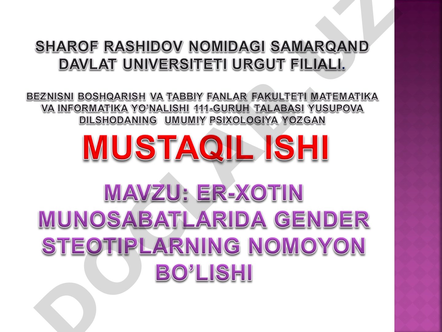 Oila va nikohda gender munosabatlari