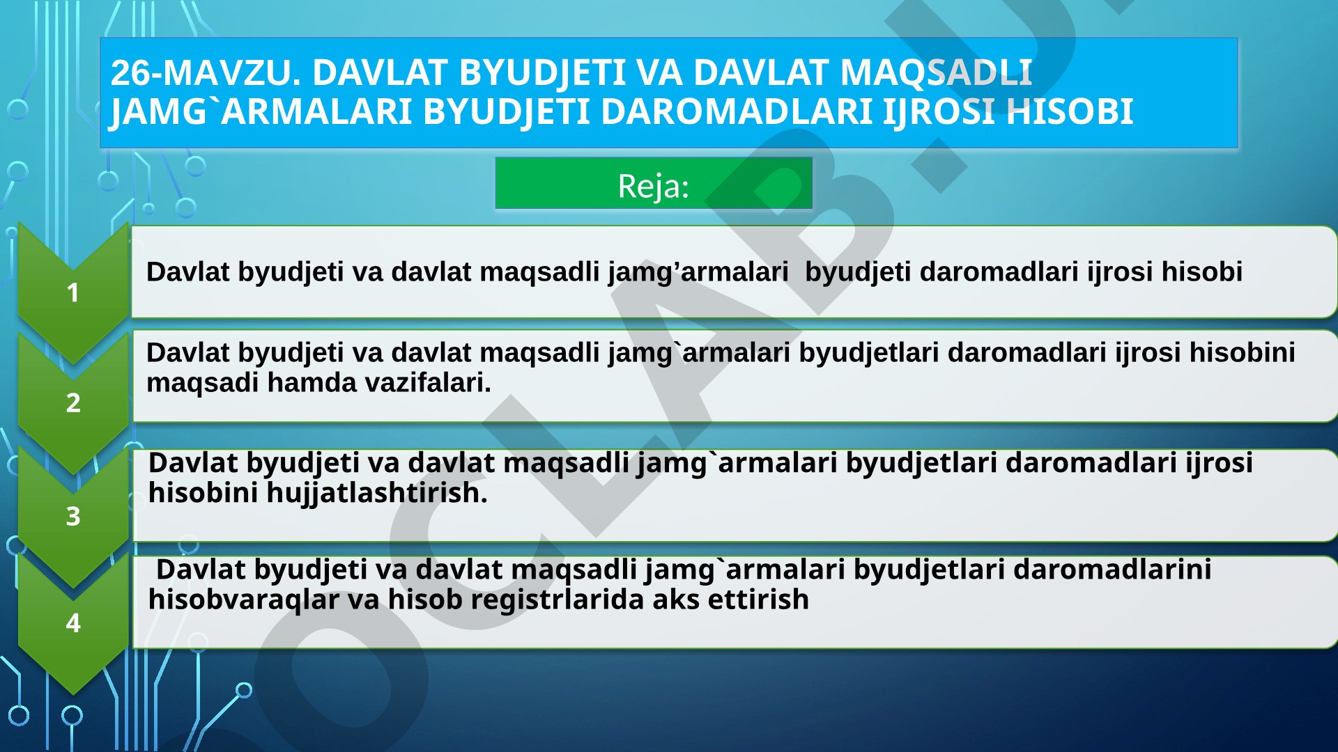 Davlat byudjeti va davlat maqsadli jamg`armalari byudjeti daromadlari ijrosi hisobi