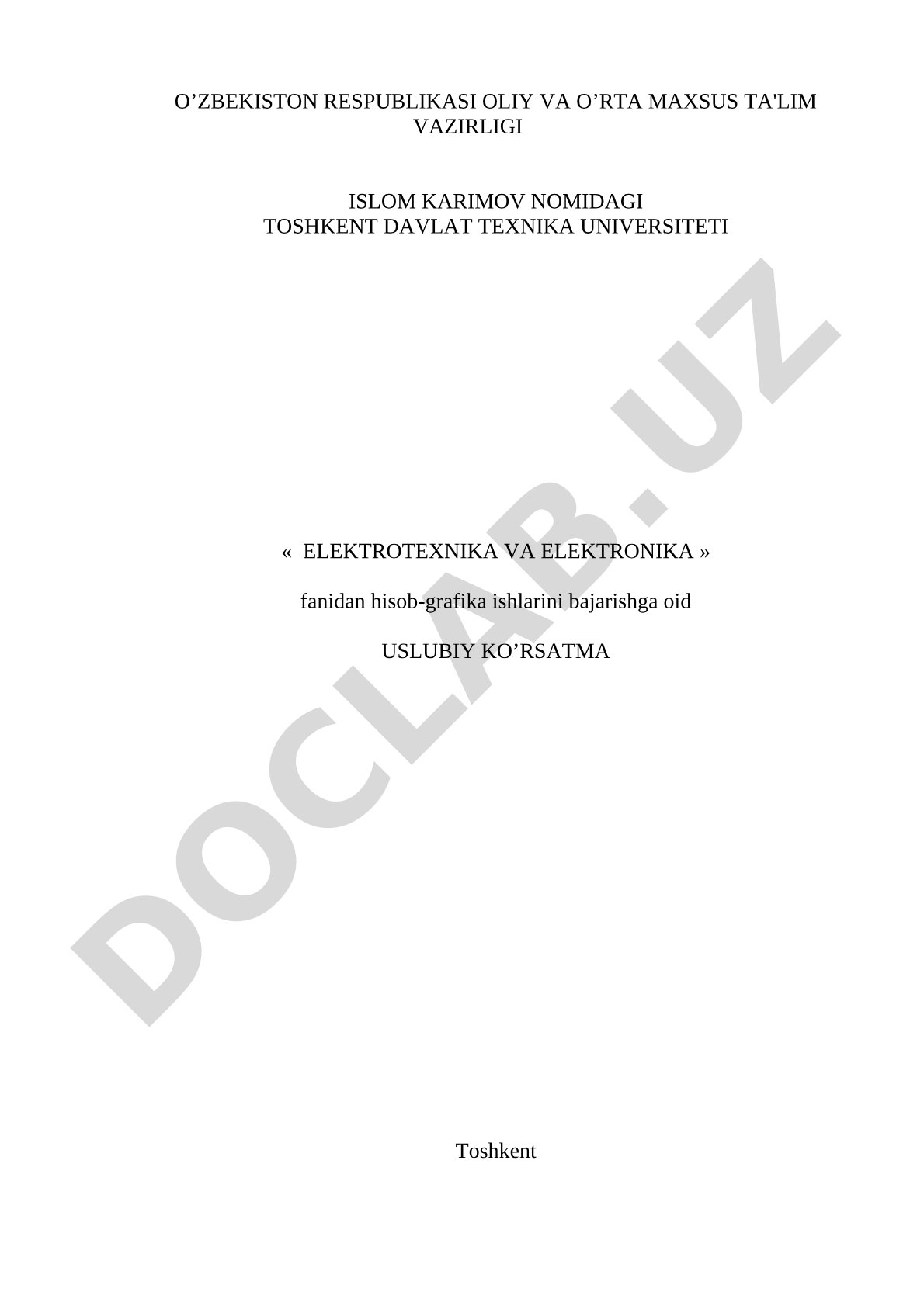 Elektrotexnika va elektronika fanidan hisob-grafika ishlari