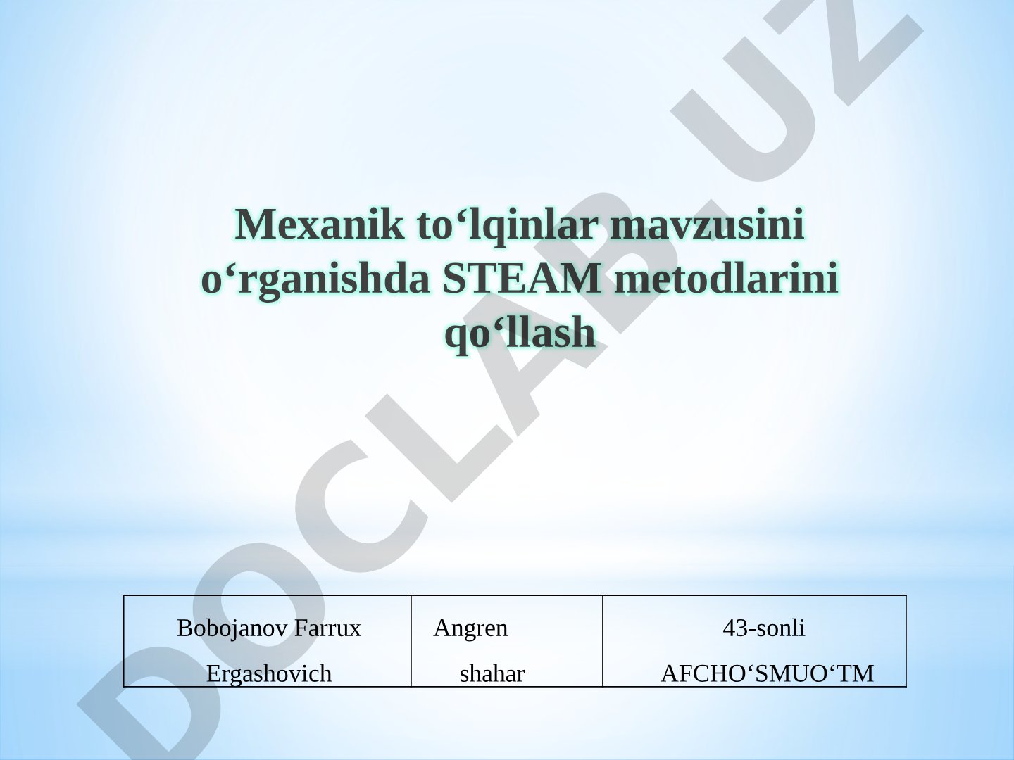 Mexanik to‘lqinlar mavzusini o‘rganishda STEAM metodlarini qo‘llash
