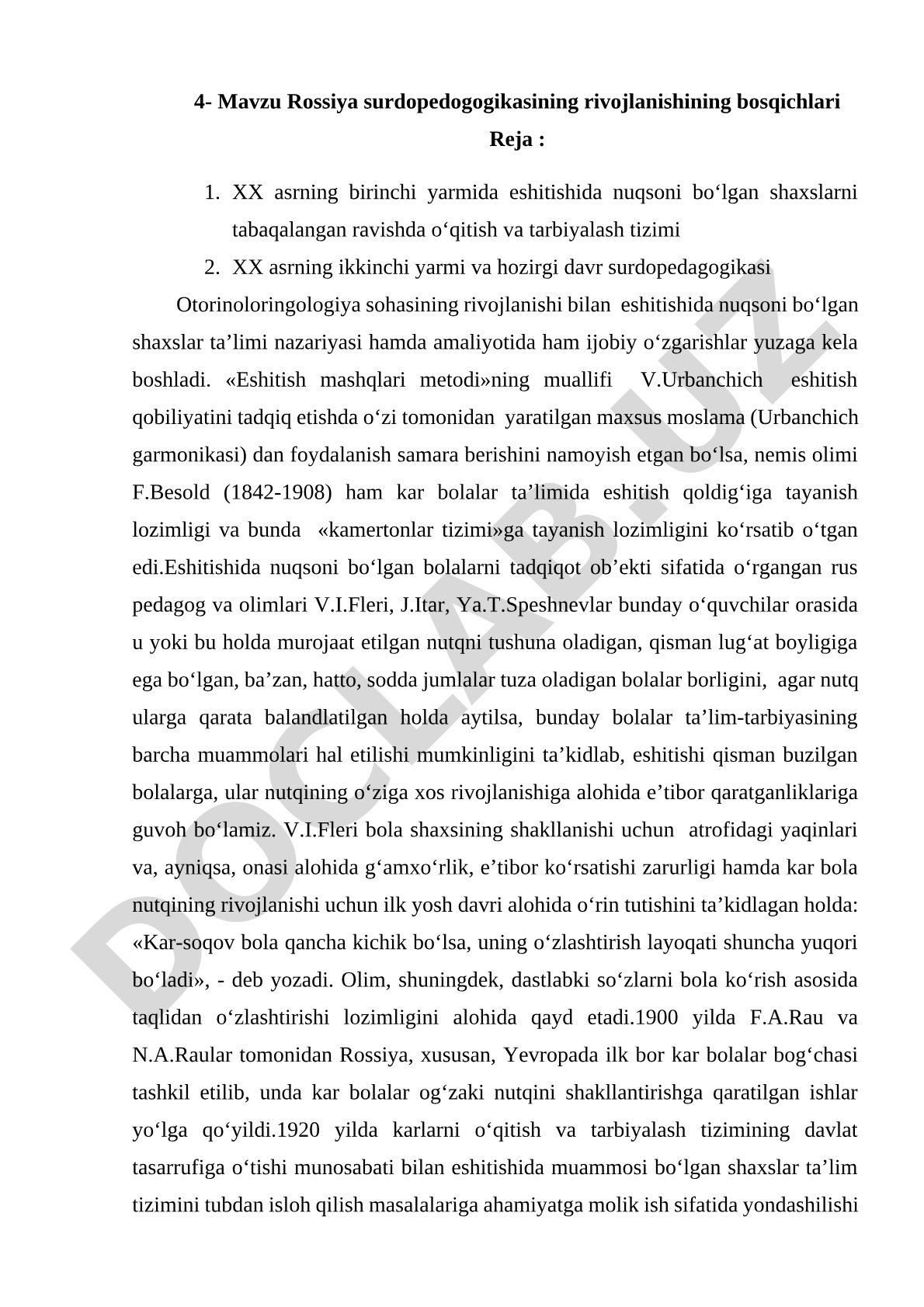 Rossiya surdopedagogikasining rivojlanish bosqichlari