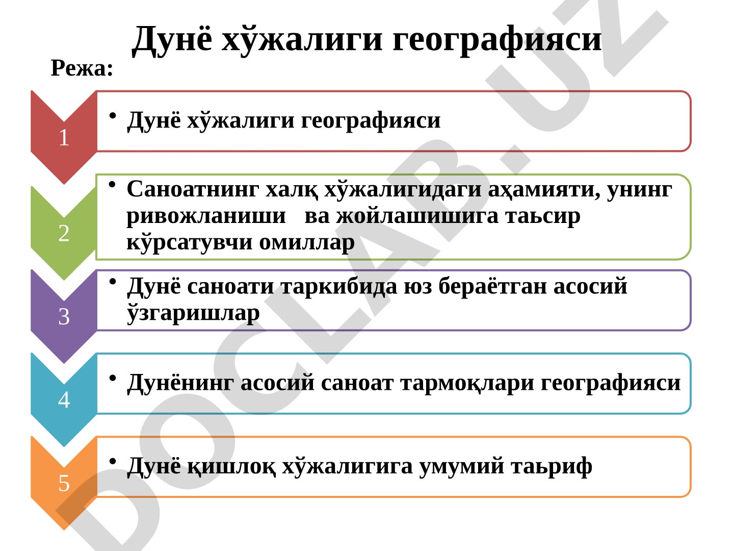 Дунё хўжалиги тармоқлари, саноат ва қишлоқ хўжалиги географиясига оид маълумотлар