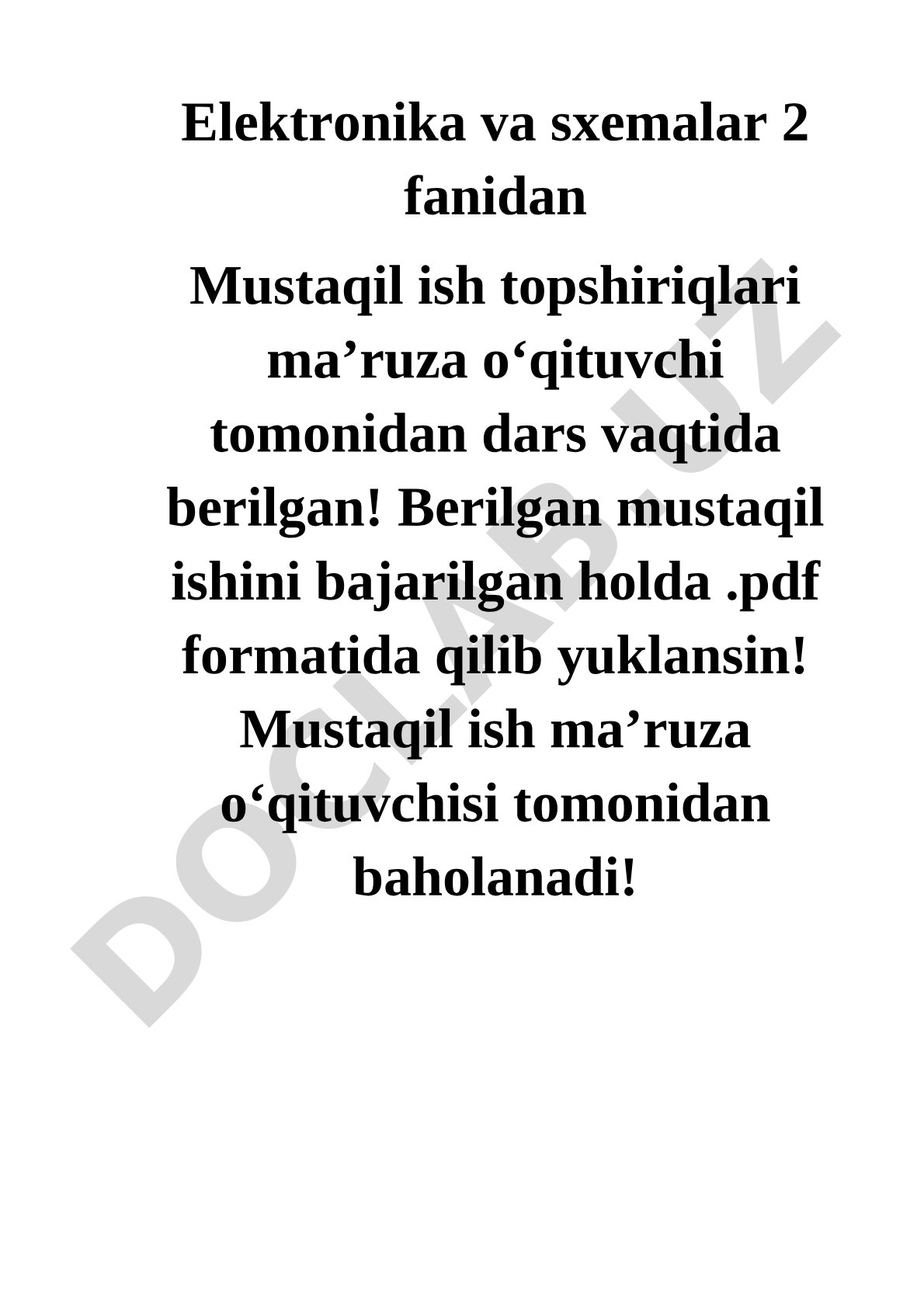 Elektronika va sxemalar 2 fanidan mustaqil ish topshiriqlari