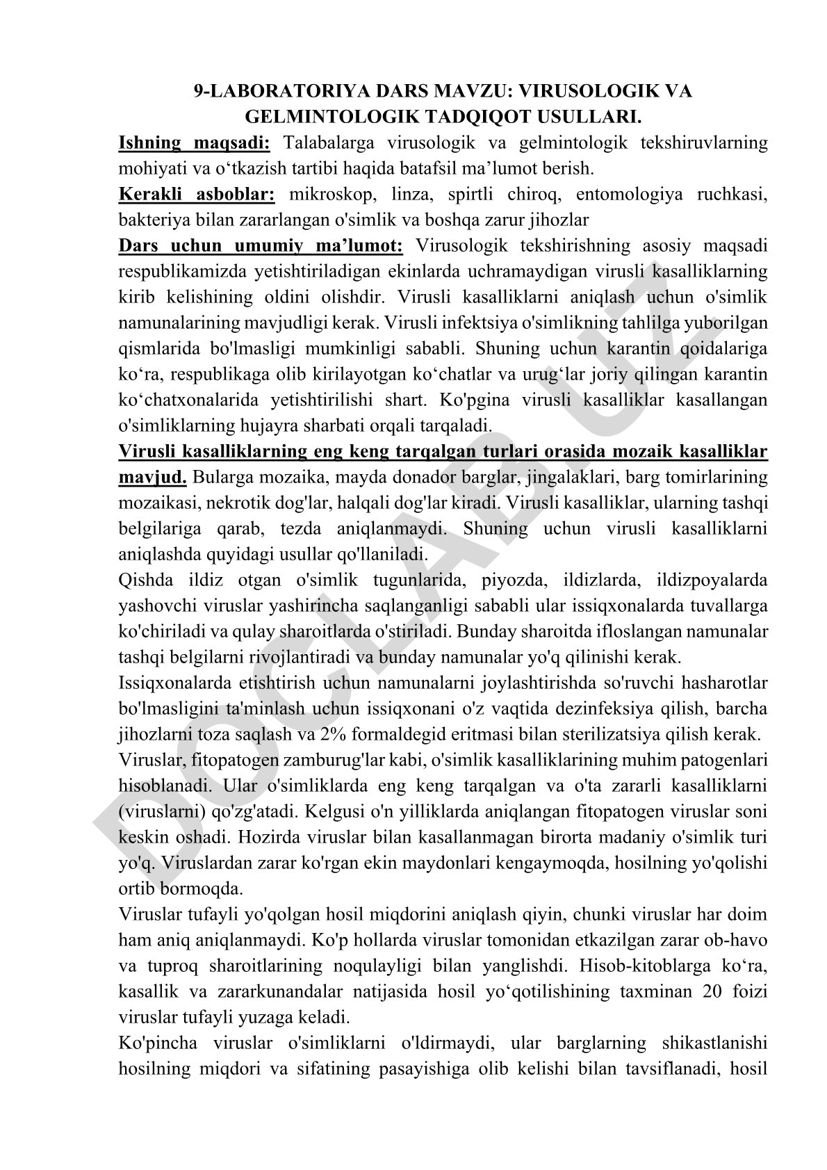 Virusologik va gelmintologik tadqiqot usullari