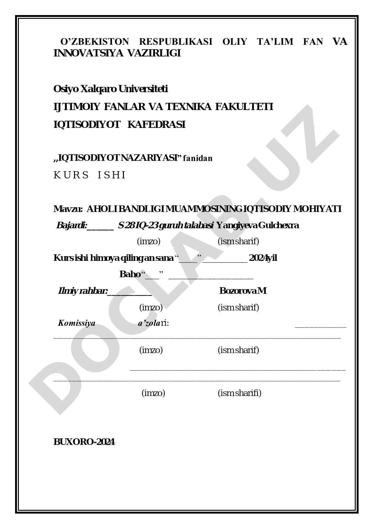 Aholi bandligi muammosining iqtisodiy mohiyati
