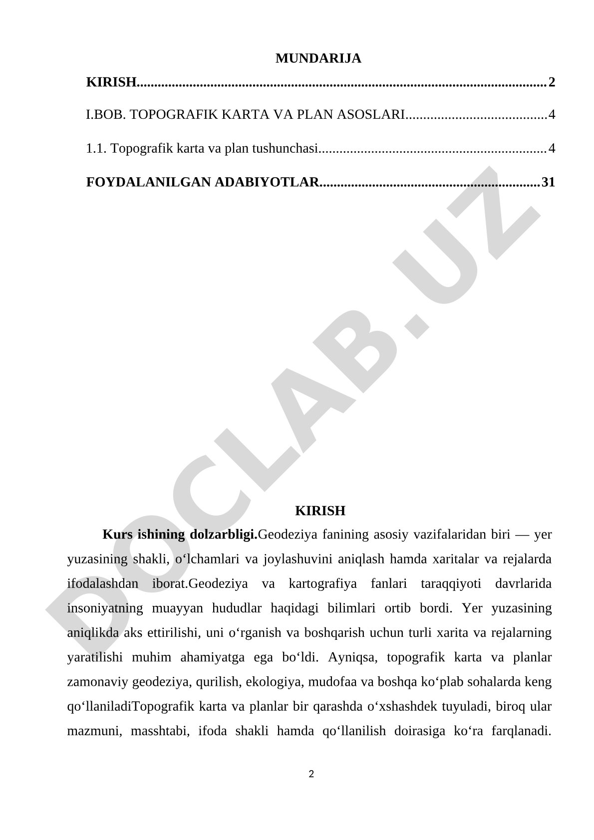 Topografik kartalar va plan
