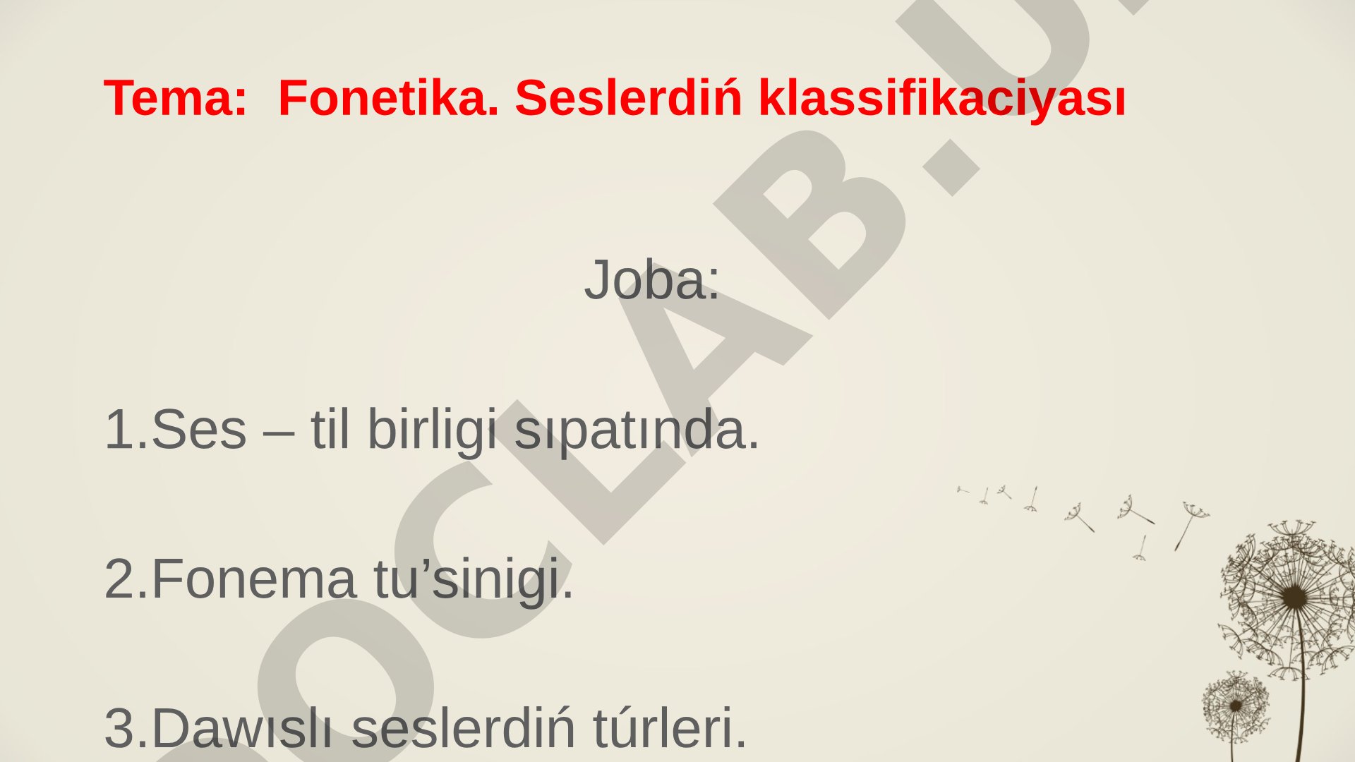 Fonetika. Seslerdiń klassifikaciyası