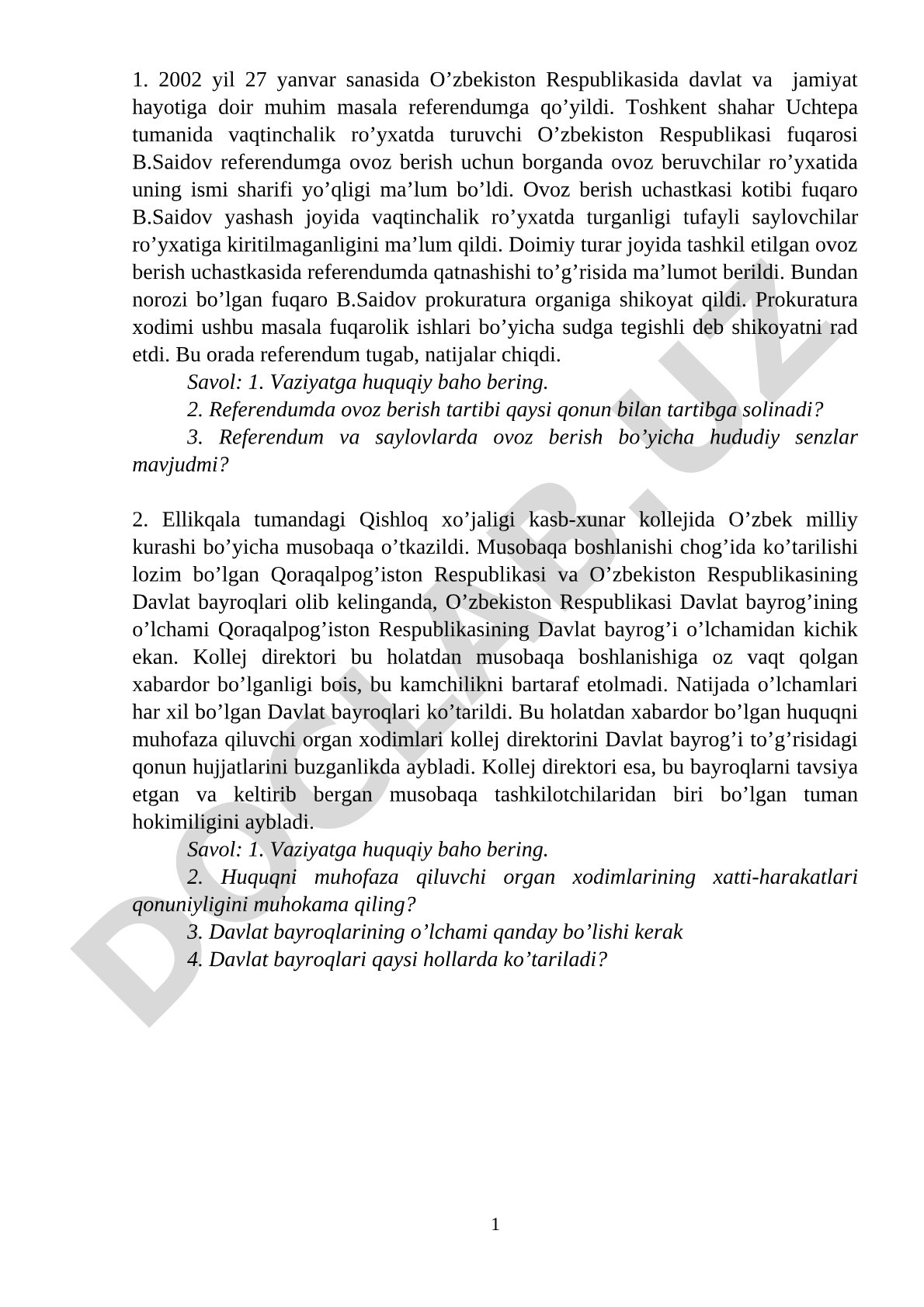 Referendum va sport musobaqalariga oid huquqiy masalalar