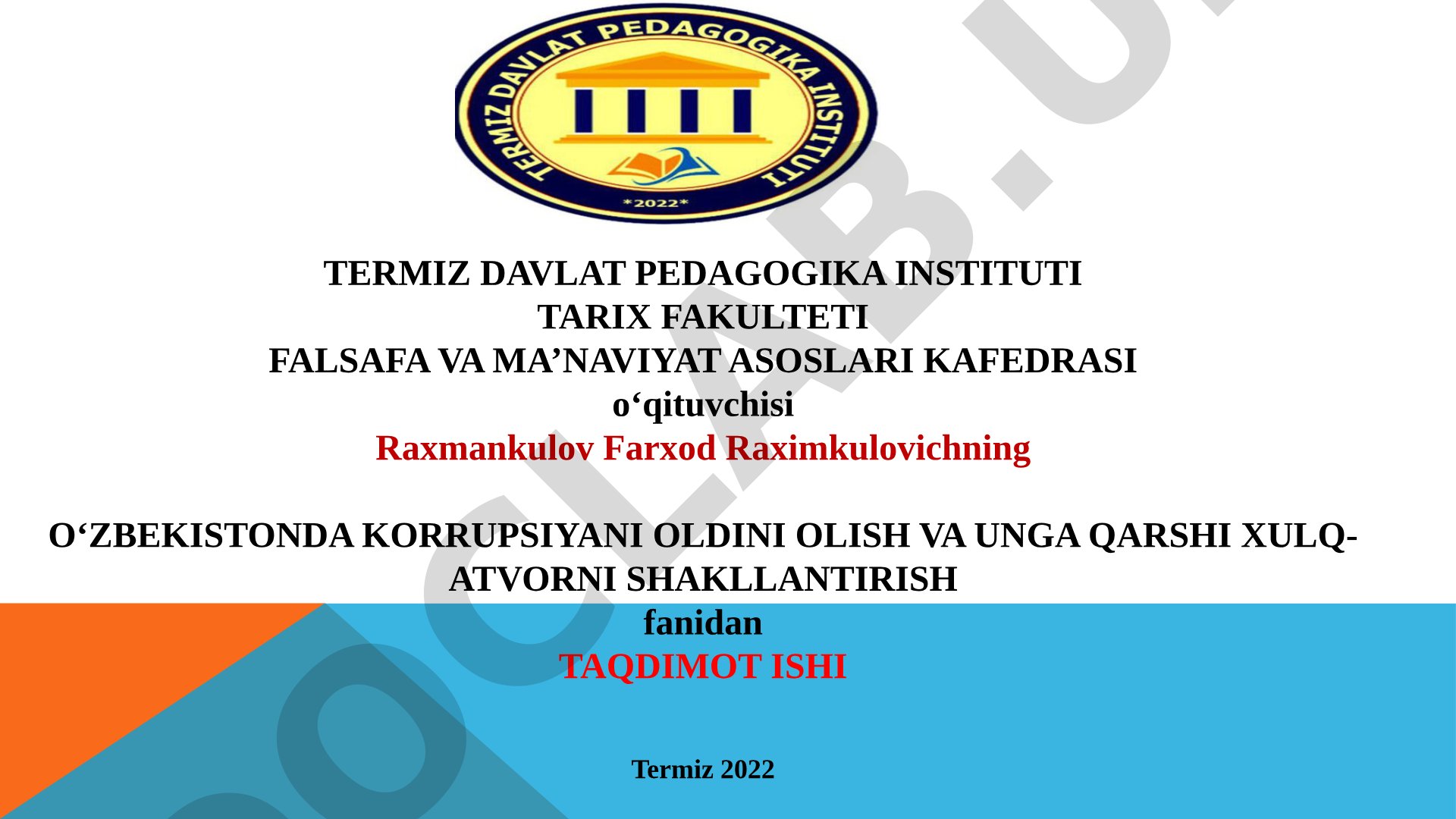 Korrupsiyaga qarshi kurashish sohasida huquqiy ong va huquqiy madaniyatni yuksaltirish