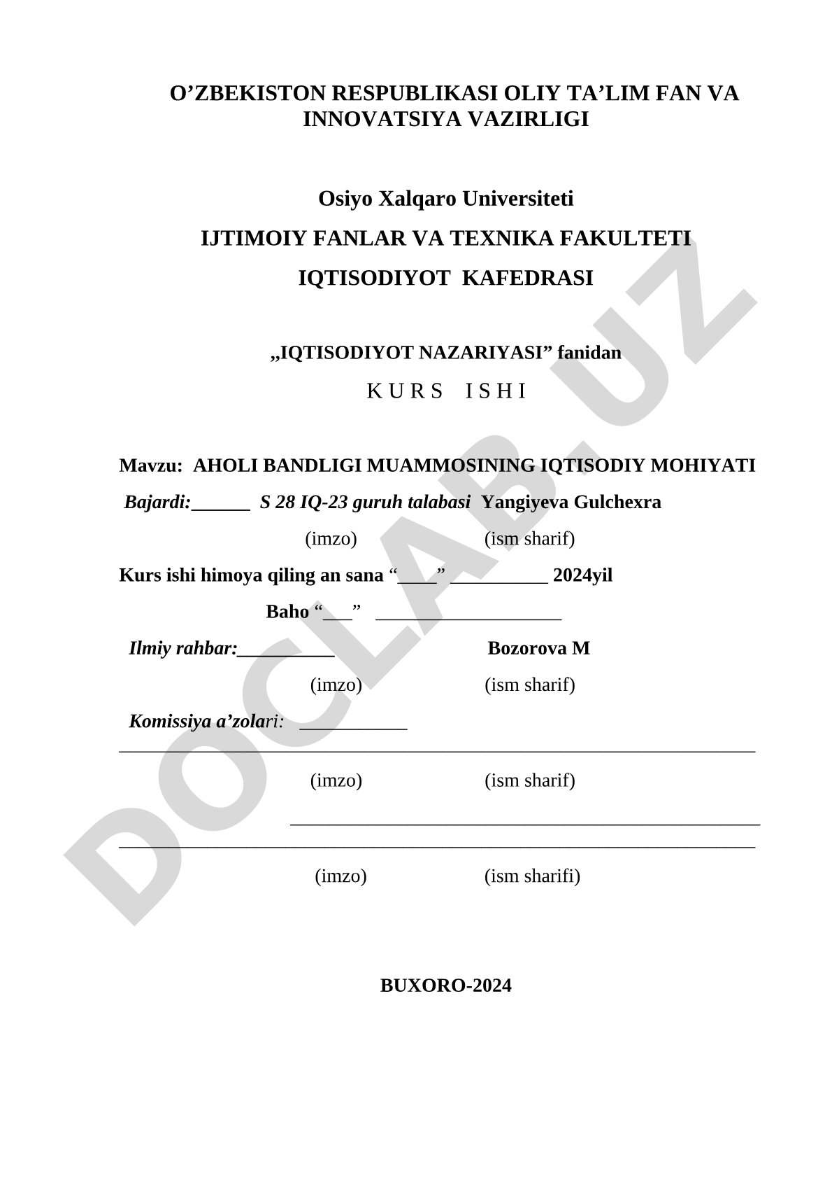 Aholi bandligi muammosining iqtisodiy mohiyati