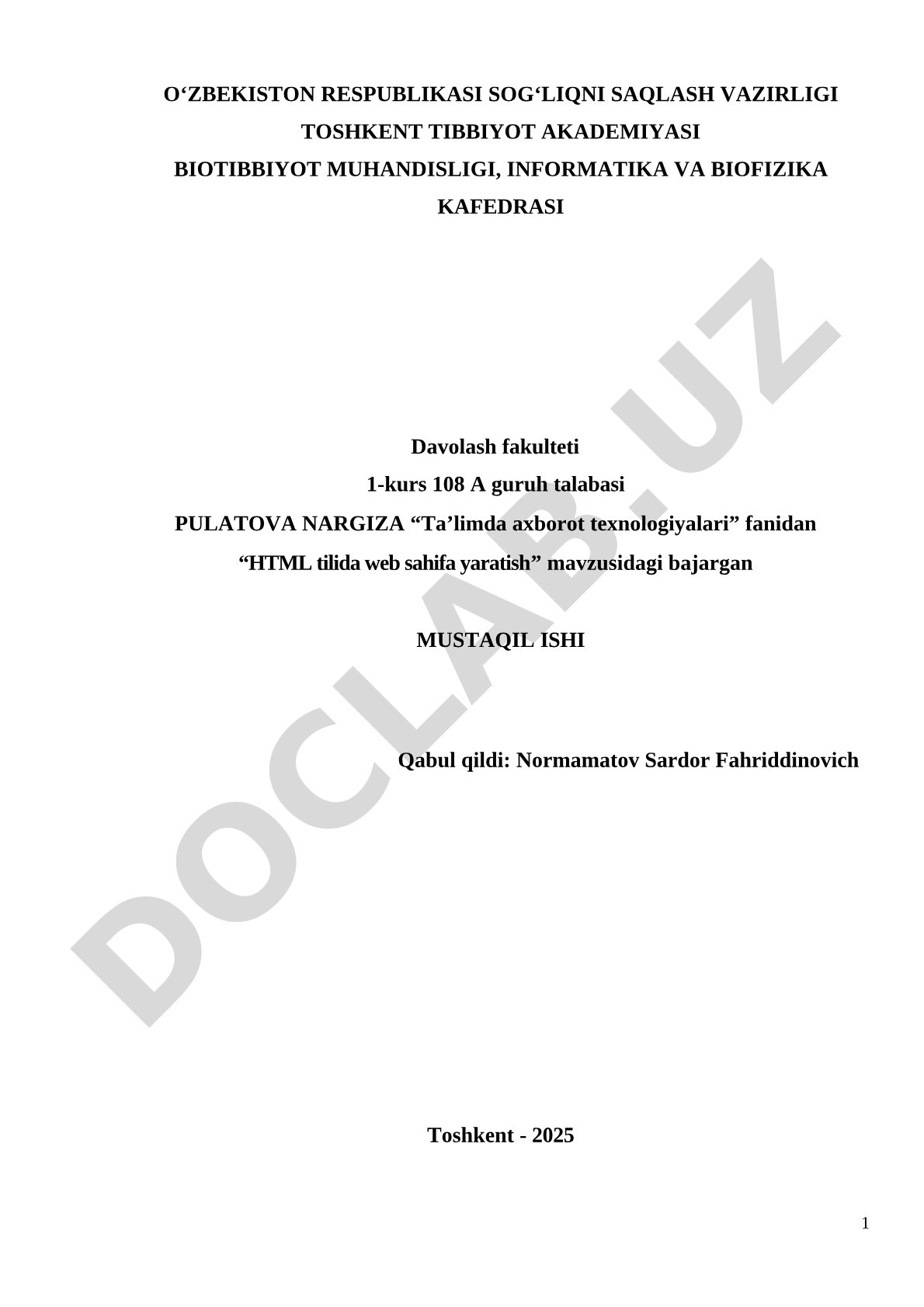 HTML tilida web sahifa yaratish
