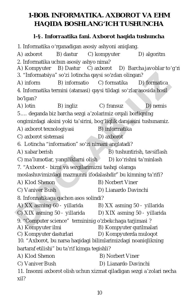 Informatika. Axborot va EHM haqida boshlang‘ich tushuncha