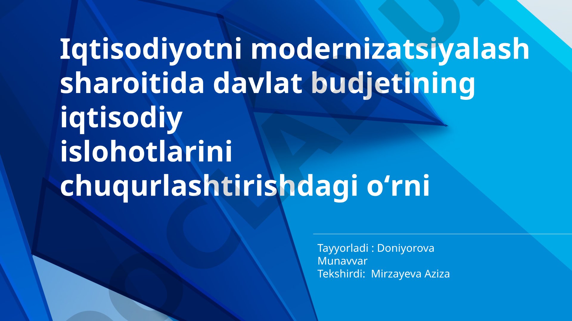 Iqtisodiyotni modernizatsiyalash sharoitida davlat budjetining iqtisodiy islohotlarini chuqurlashtirishdagi oʻrni