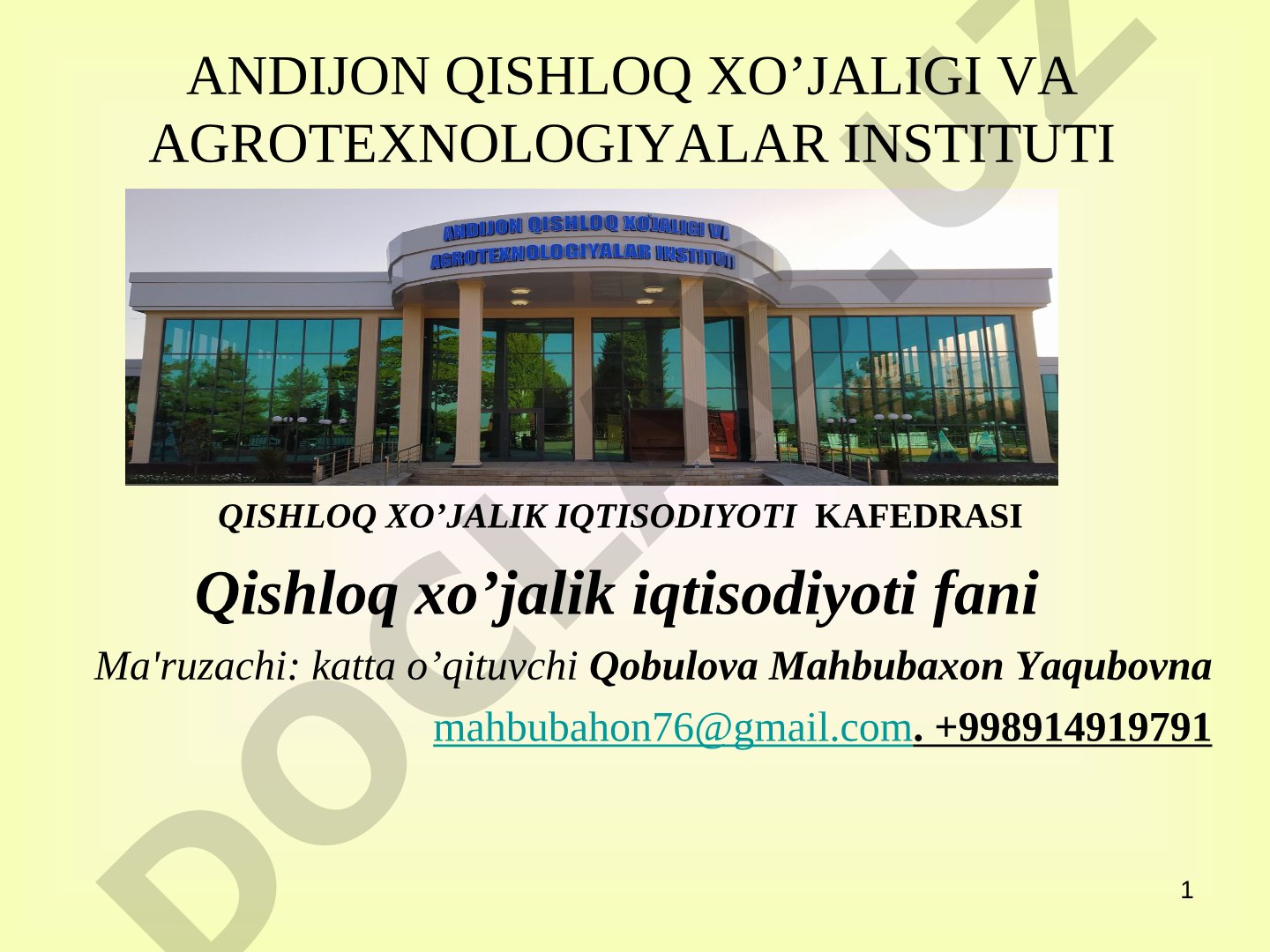 Qishloq xo’jaligida moddiy-texnika resurslari va ulardan foydalanish samaradorligi