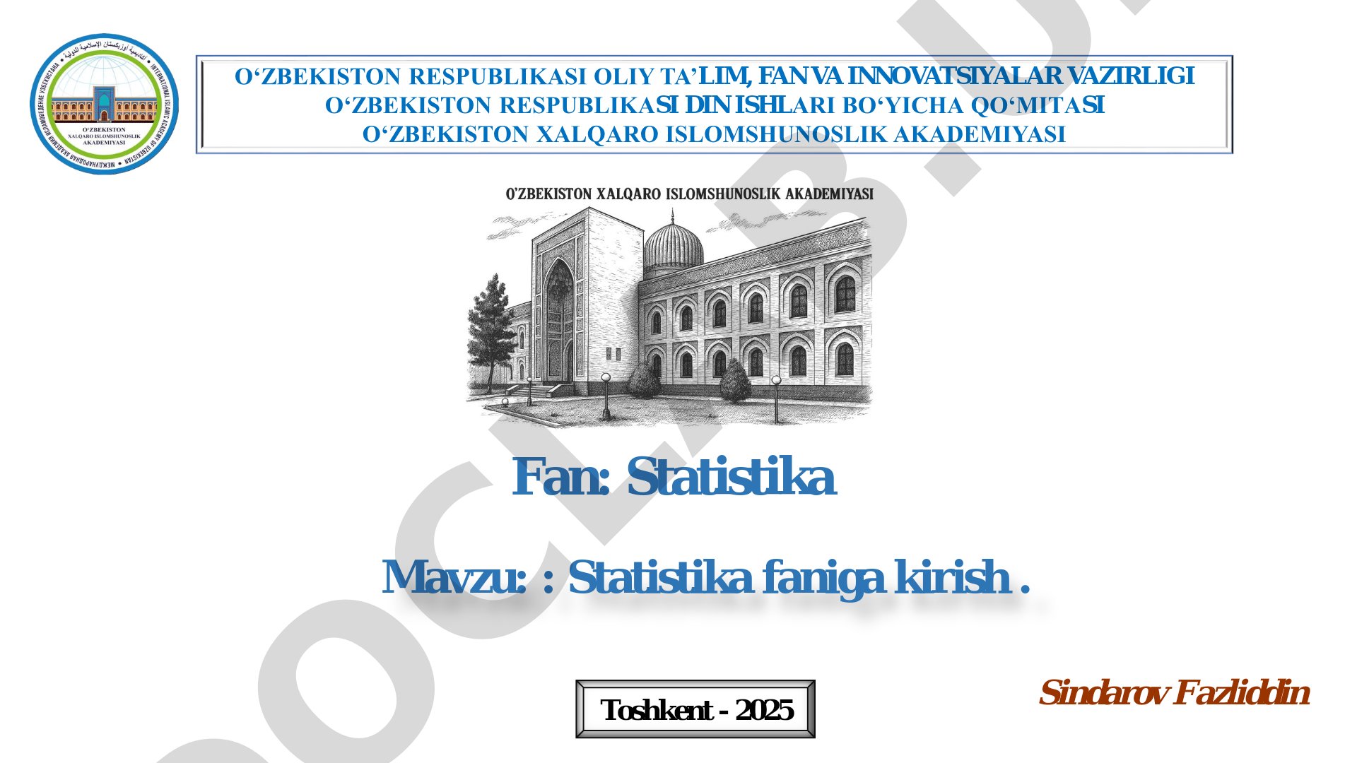 Statistika faniga kirish