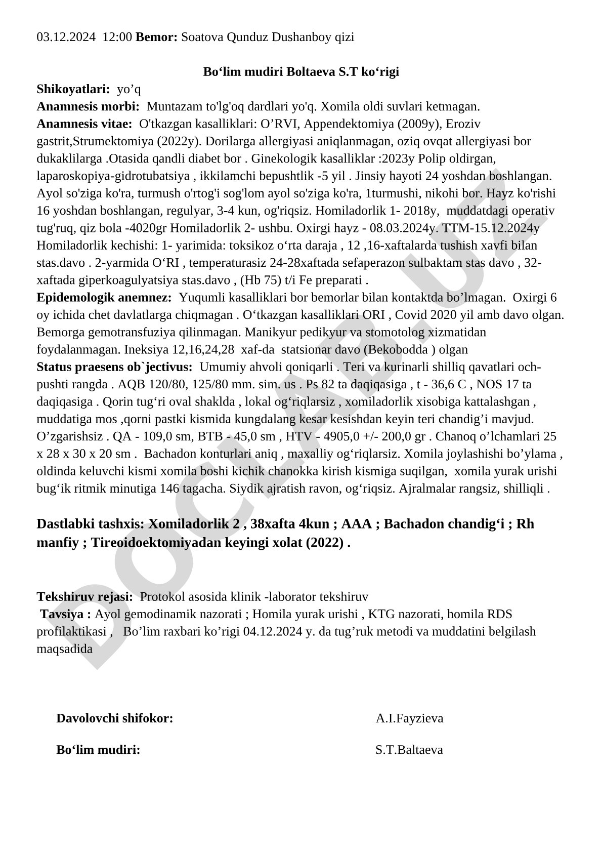 Homilador ayolni klinik ko‘rikdan o‘tkazish