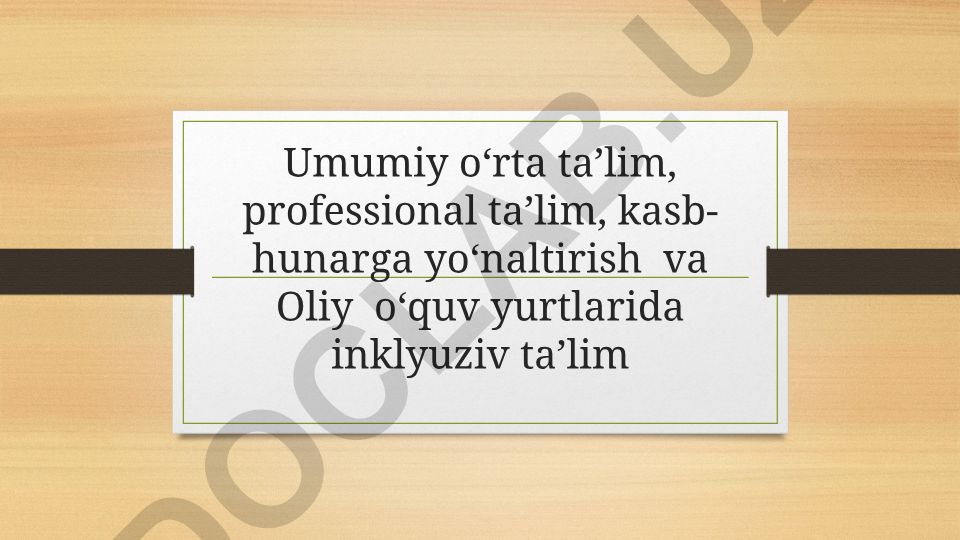 Umumiy o‘rta ta’lim, professional ta’lim, kasb-hunarga yo‘naltirish va Oliy o‘quv yurtlarida inklyuziv ta’lim