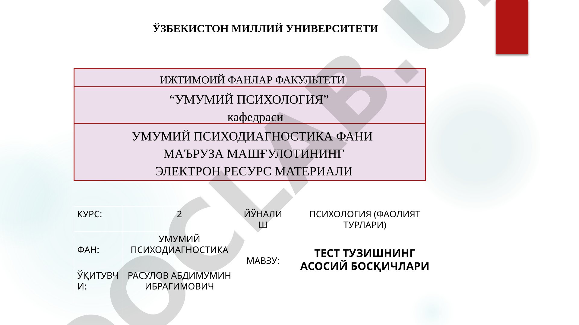 Test tuzishning asosiy bosqichlari