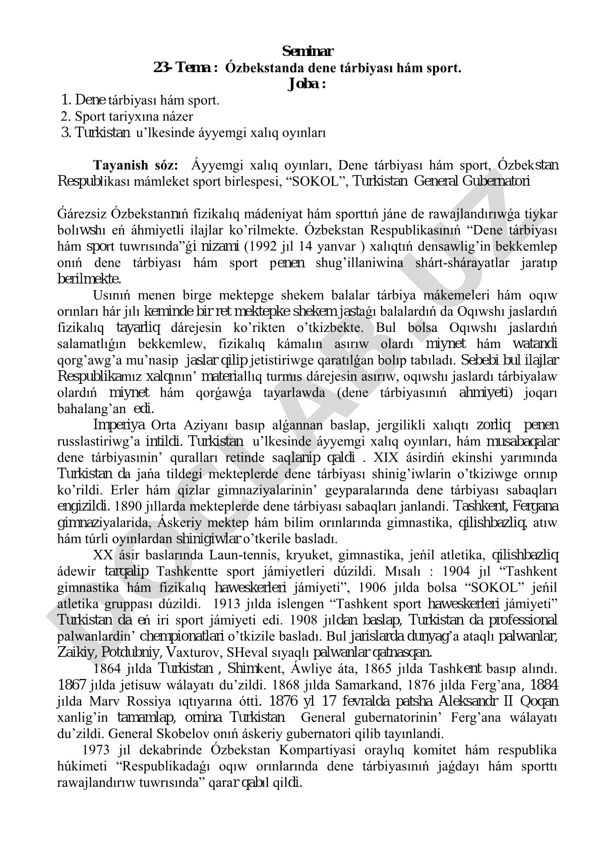 Ózbekstanda dene tárbiyası hám sport