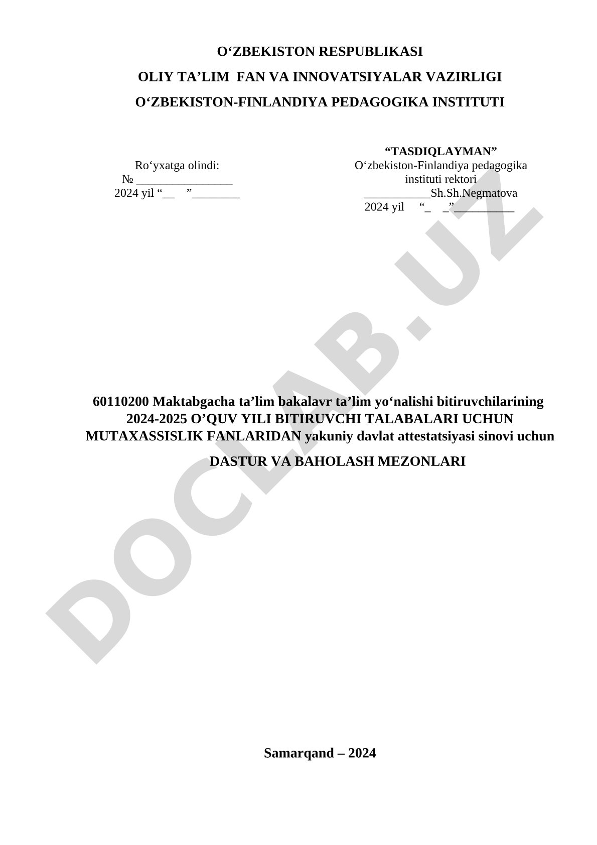 Maktabgacha ta'lim bitiruvchilari uchun yakuniy davlat attestatsiyasi dasturi
