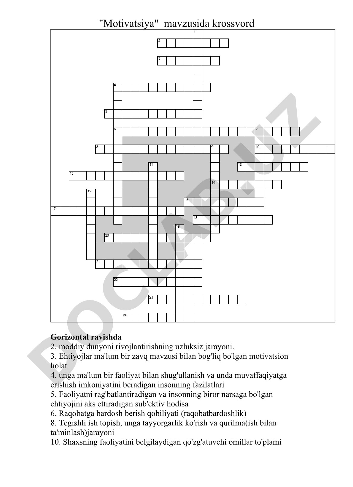 Motivatsiya mavzusida krossvord