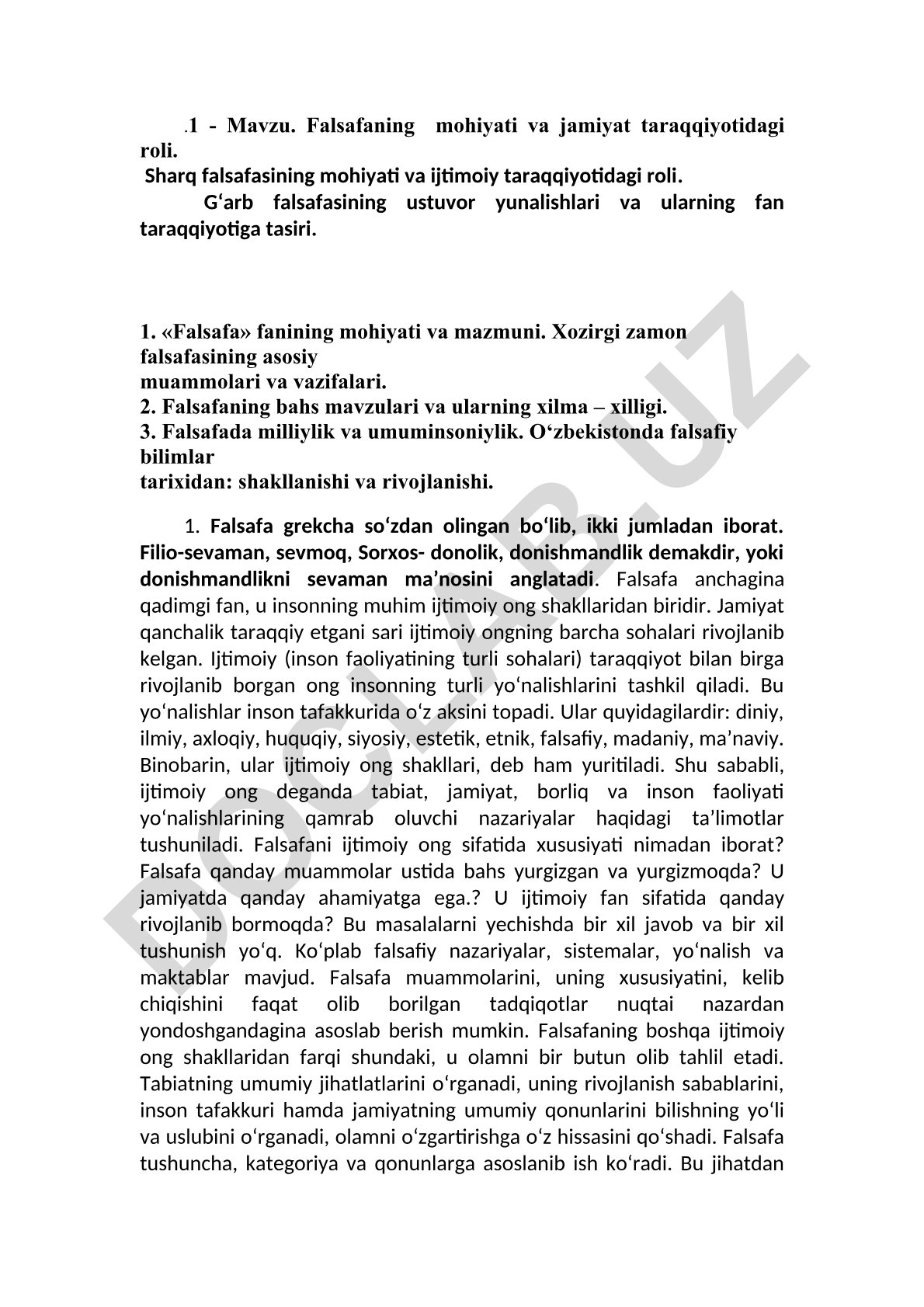 Falsafaning mohiyati va jamiyat taraqqiyotidagi roli