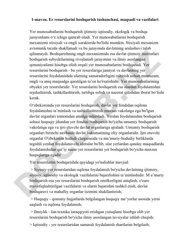 Er resurslarini boshqarish tushunchasi, maqsadi va vazifalari