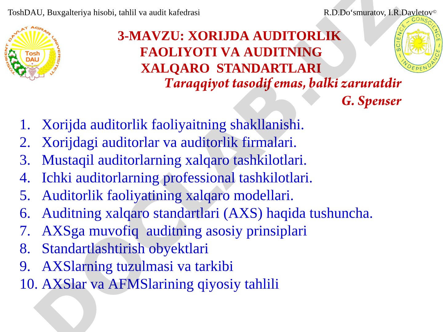 Xorijda auditorlik faoliyati va auditning xalqaro standartlari